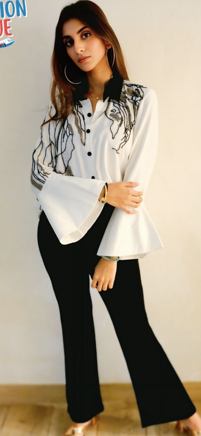 White Cutdana Embellished Shirt – Italian Cotton