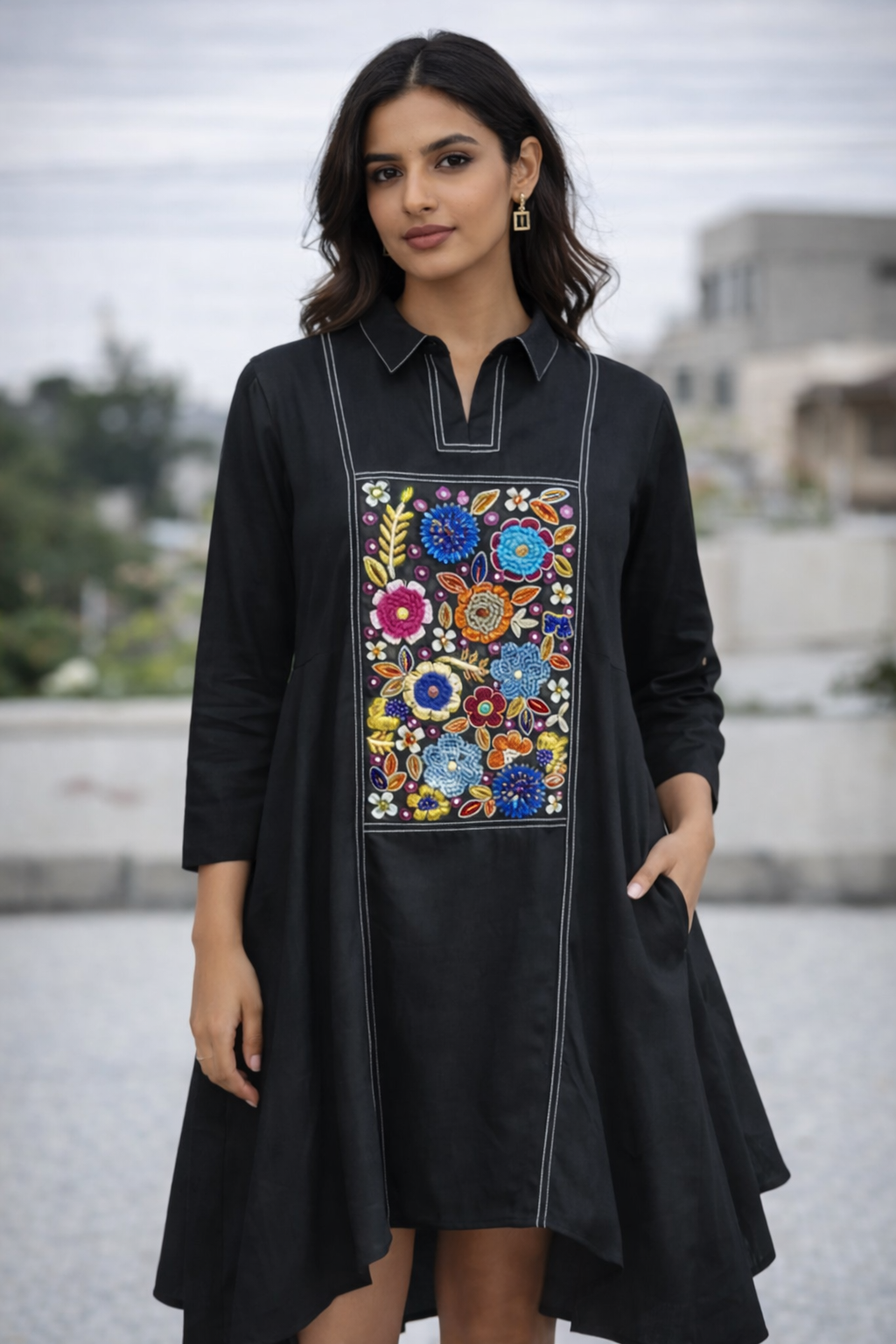 Embellishment: Hand-embroidered front panel