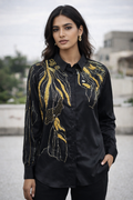 Black Hand-Embroidered Shirt with Gold Detailing – Italian Cotton