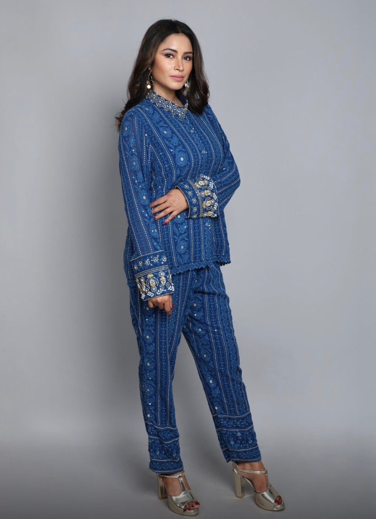 Midnight Blue Lucknowi Embroidered Co-Ord Set
