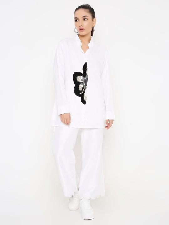 Half flower hand embroidered co rd