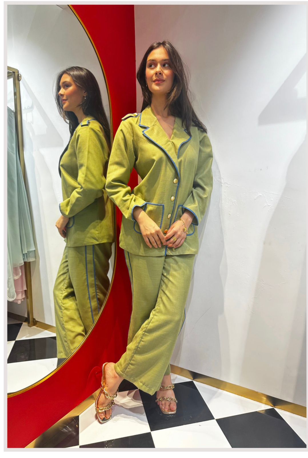 Olive Green Linen Blazer set